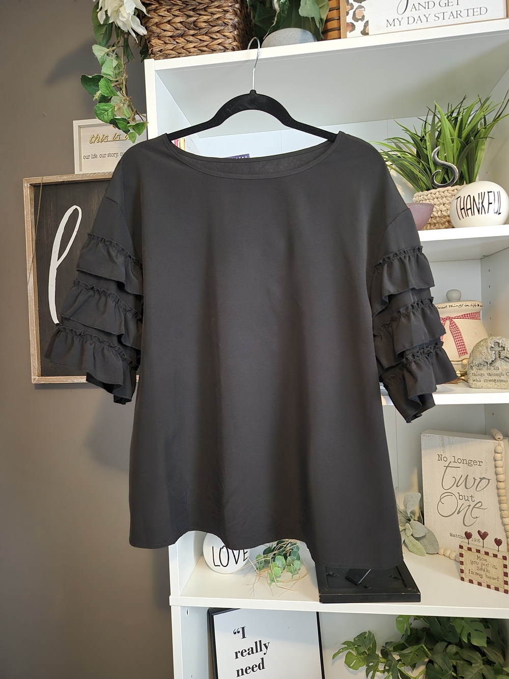 Women's Ruffle Sleeve Top - Black